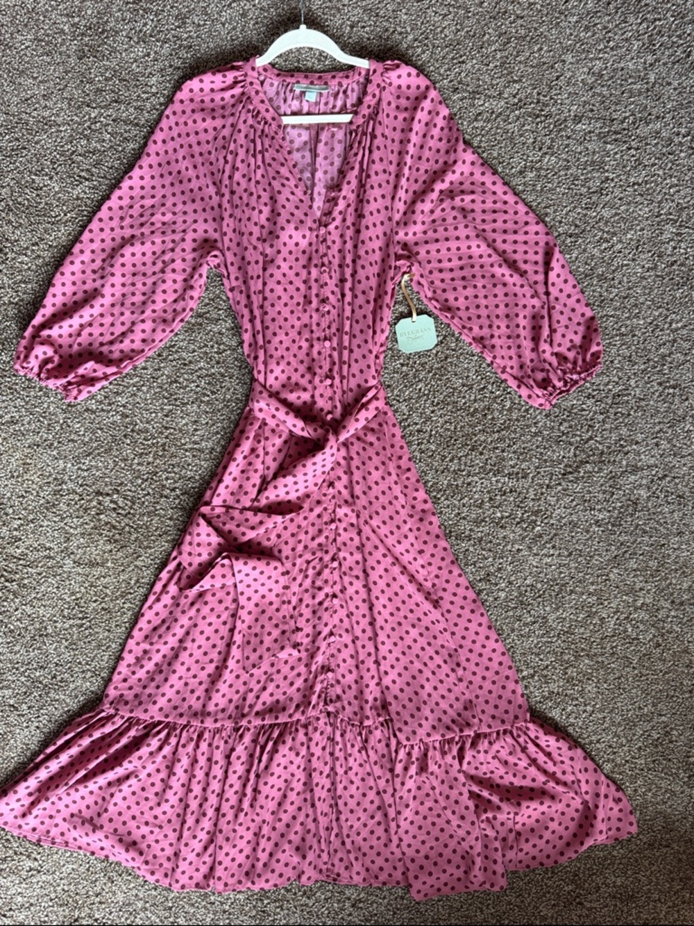 Ryegrass XL Pink Polka Dot Button Up Maxi Dress with Pockets